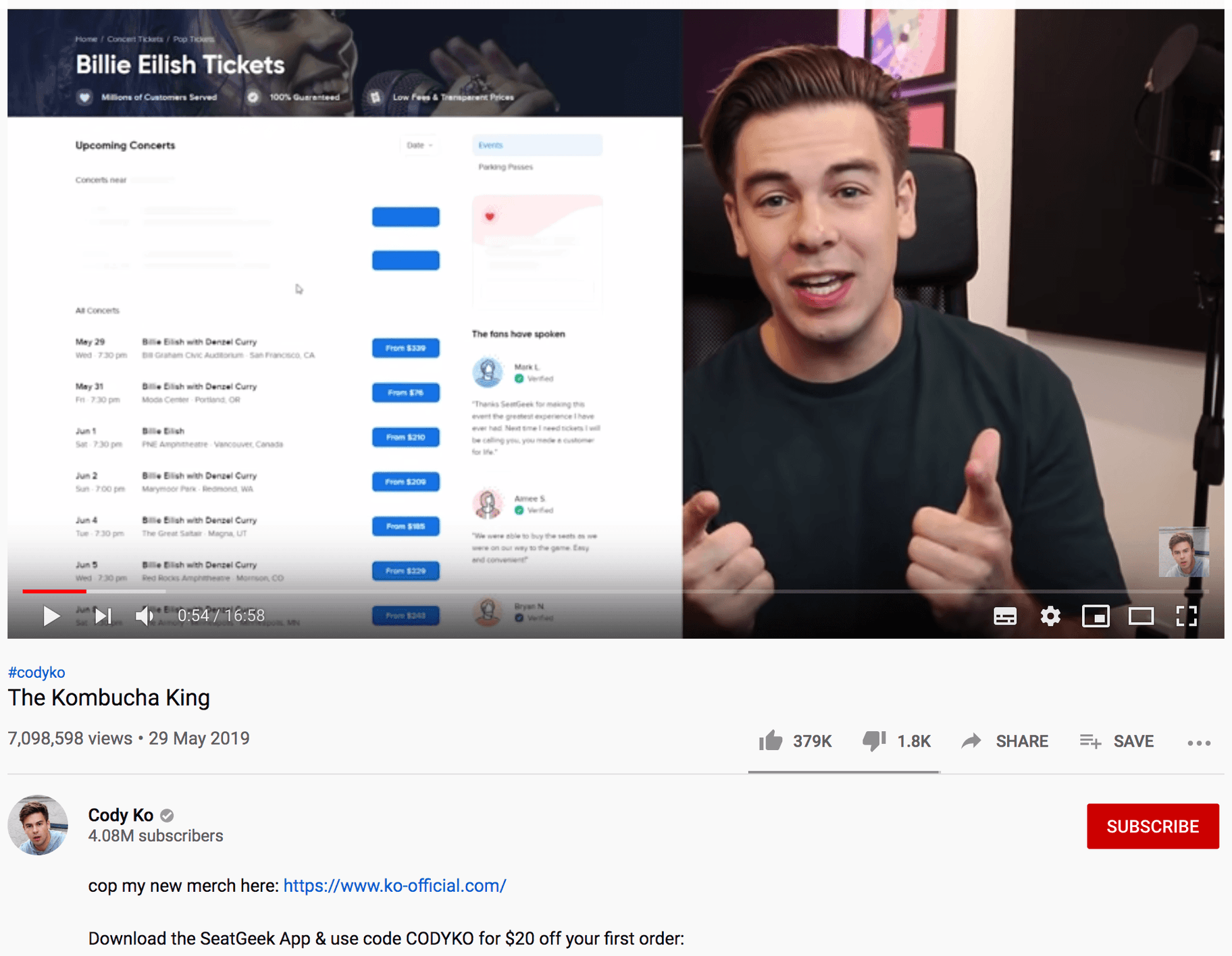 Screenshot of Youtube influencer Cody KoScreenshot of Youtube influencer Cody Ko