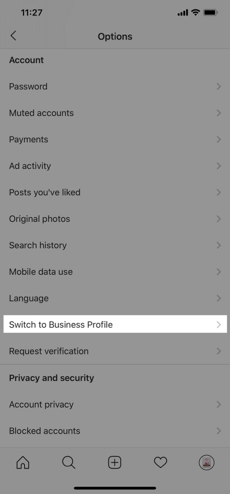 Switch to instagram business profile