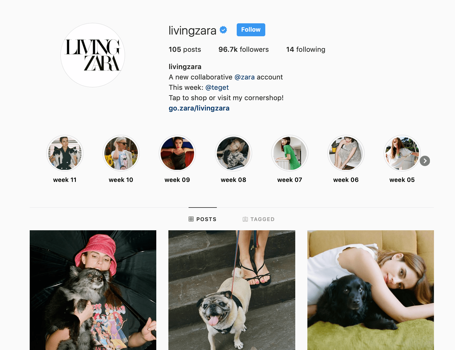 Screenshot of Living Zara Instagram page