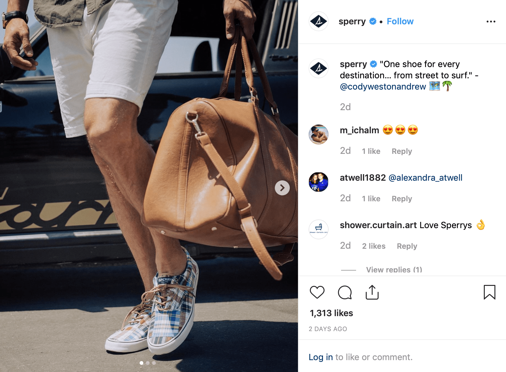 Screenshot of shoe brand Sperry's instagram post featuring an influencer