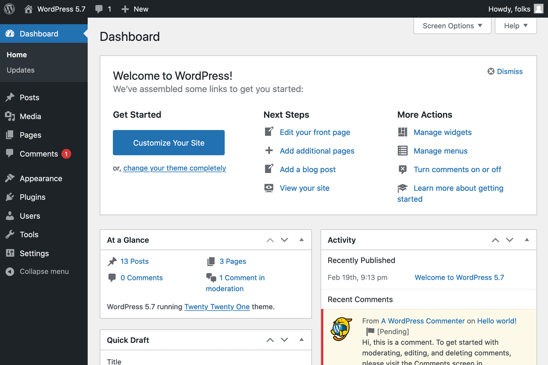 WordPress Dashboard