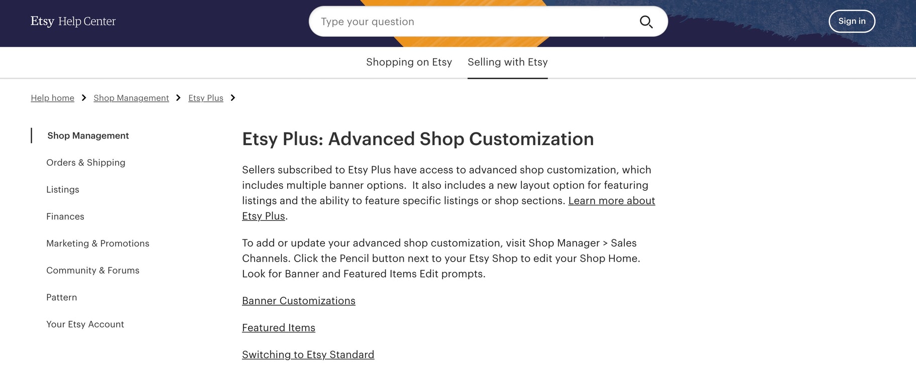 Etsy ecommerce features