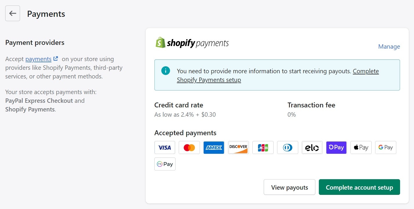 setting up shopify payments